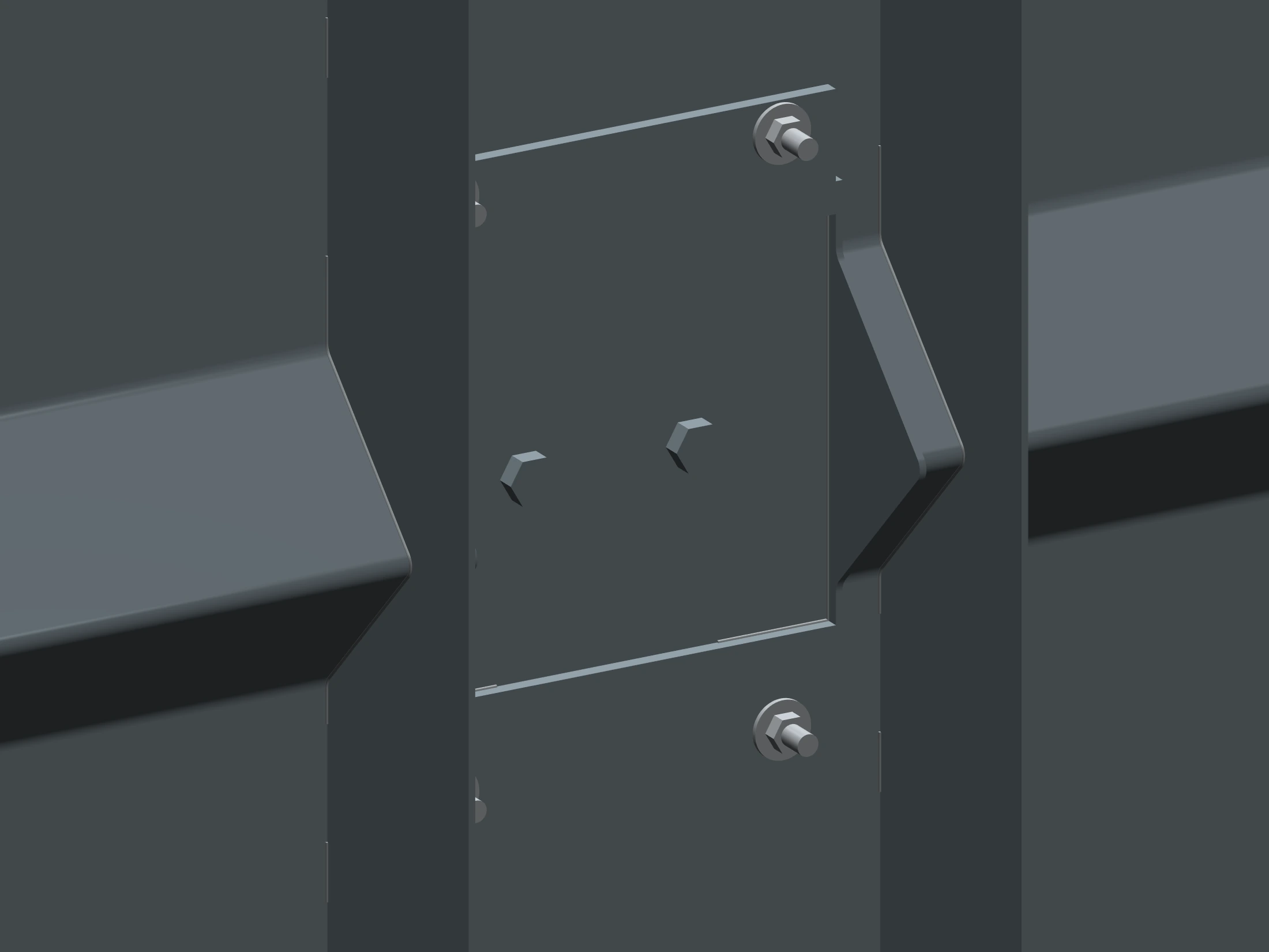 Close CAD view of the 6-foot mold’s removable steel anchor-recess cassette and mounting fasteners.