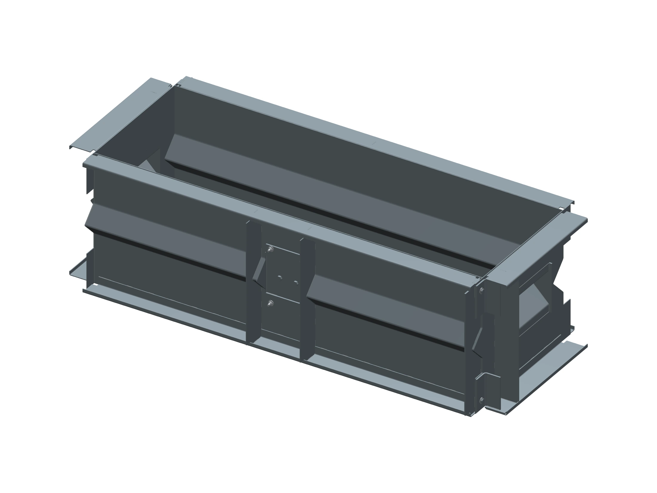 Opposite-side CAD view of the 6-foot mold, showing its removable anchor cassette and paired supports.