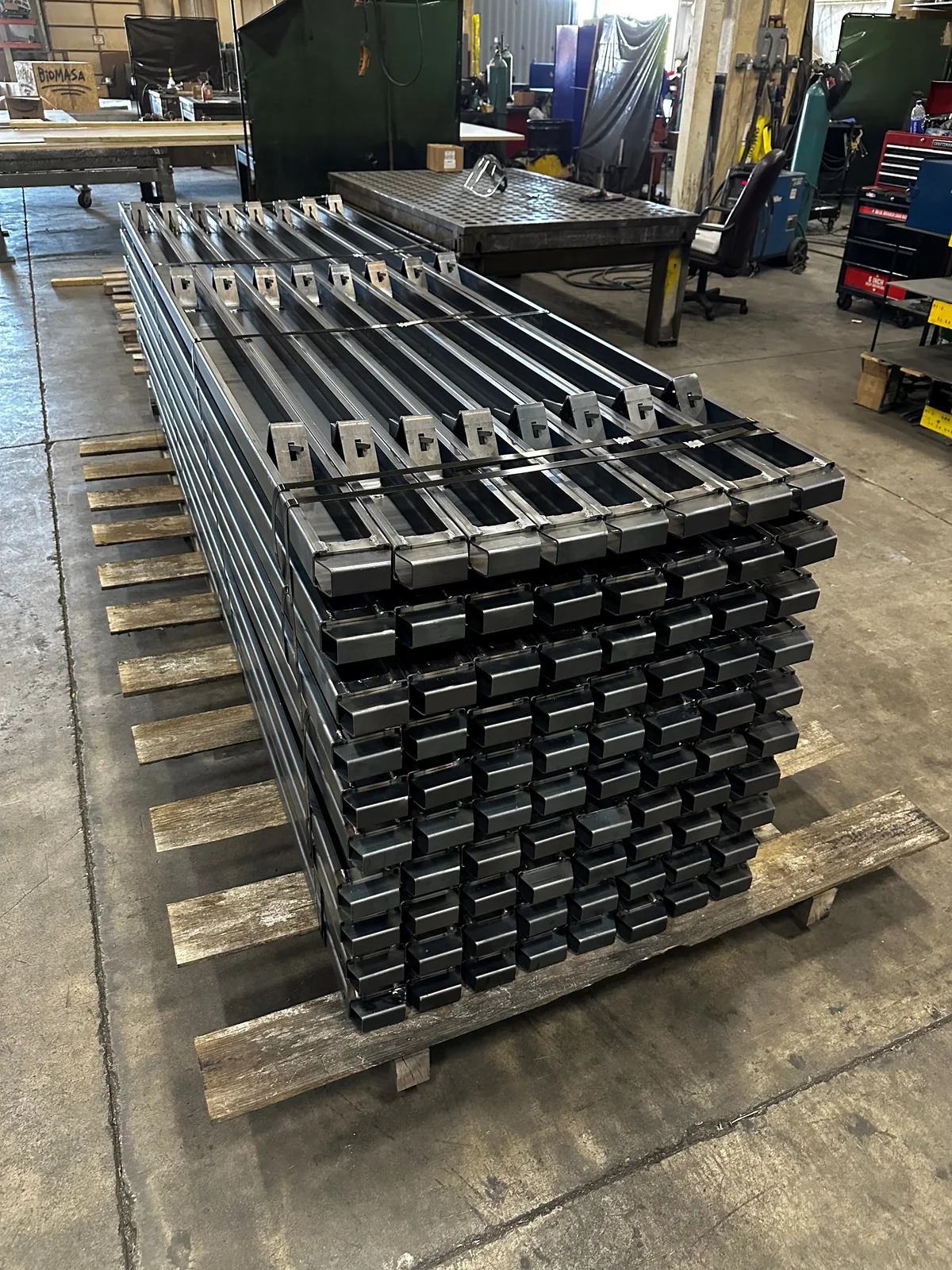 Stacked straight concrete forms in the Ohio manufacturing facility